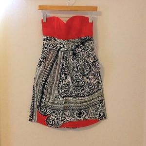 Strapless Dress (Tangerine, Black & White)